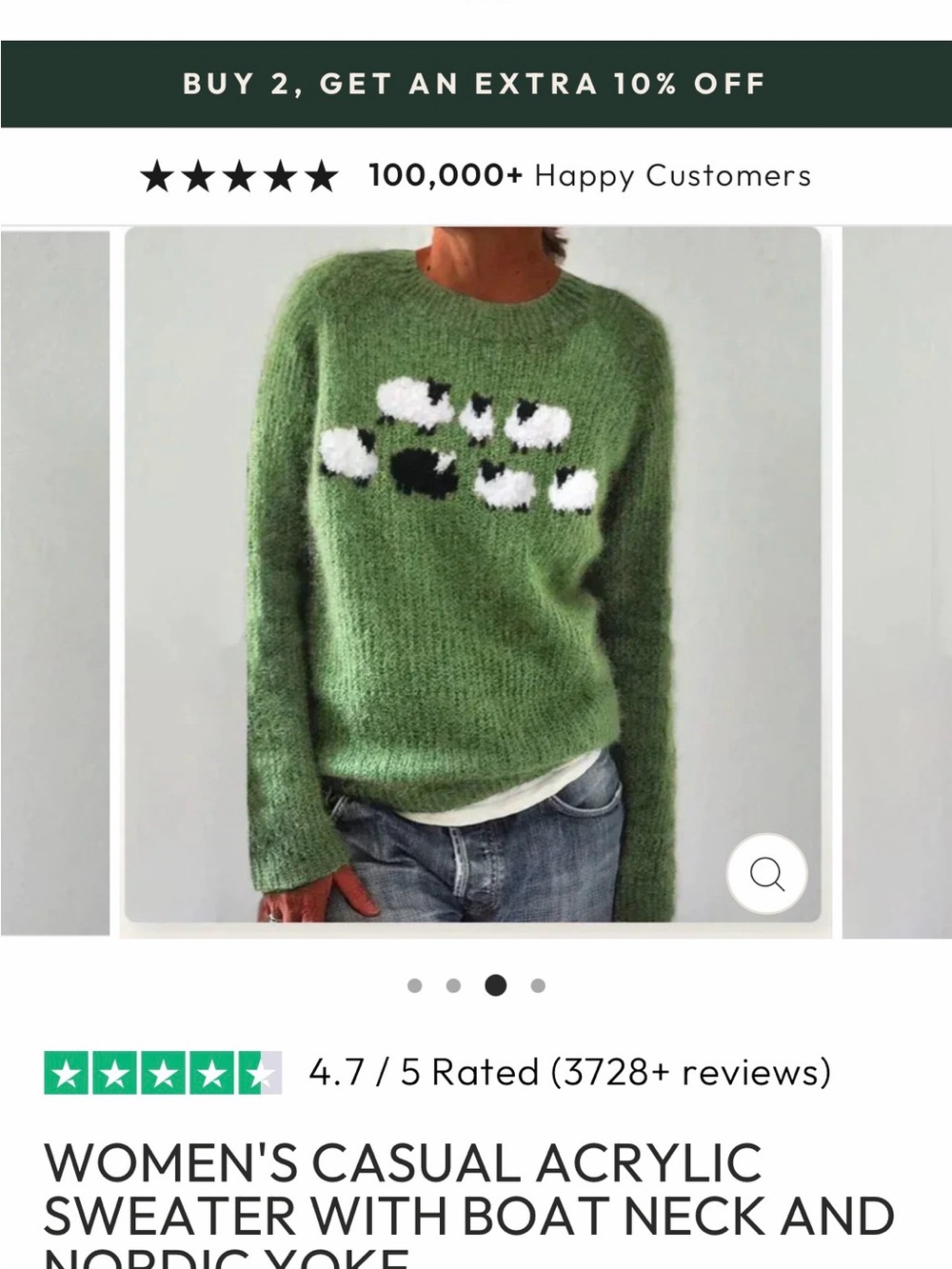 Green Crewneck Sweater with Sheep Motif - Picture 5 of 5